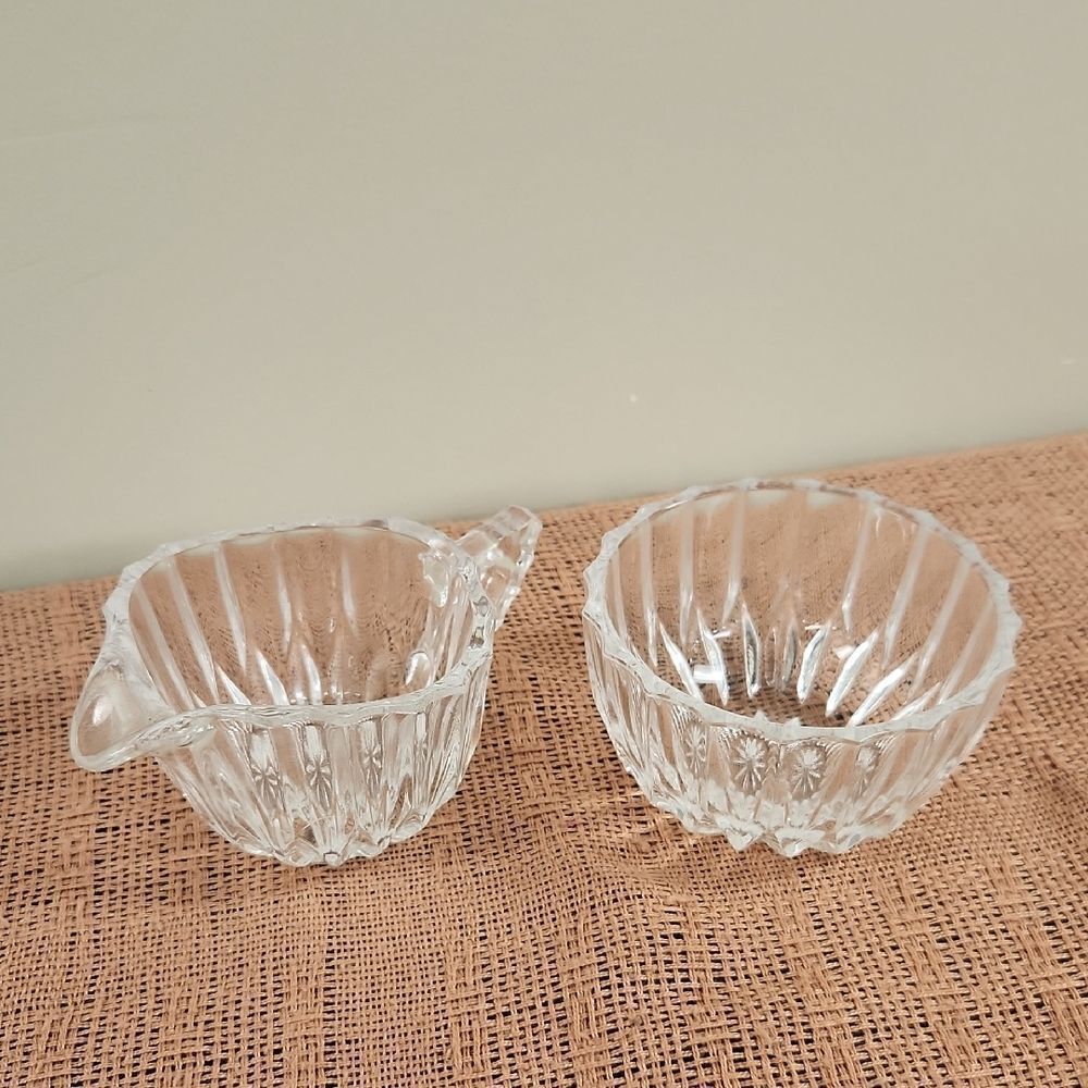 Elegant Clear Crystal Creamer and Sugar Bowl Set